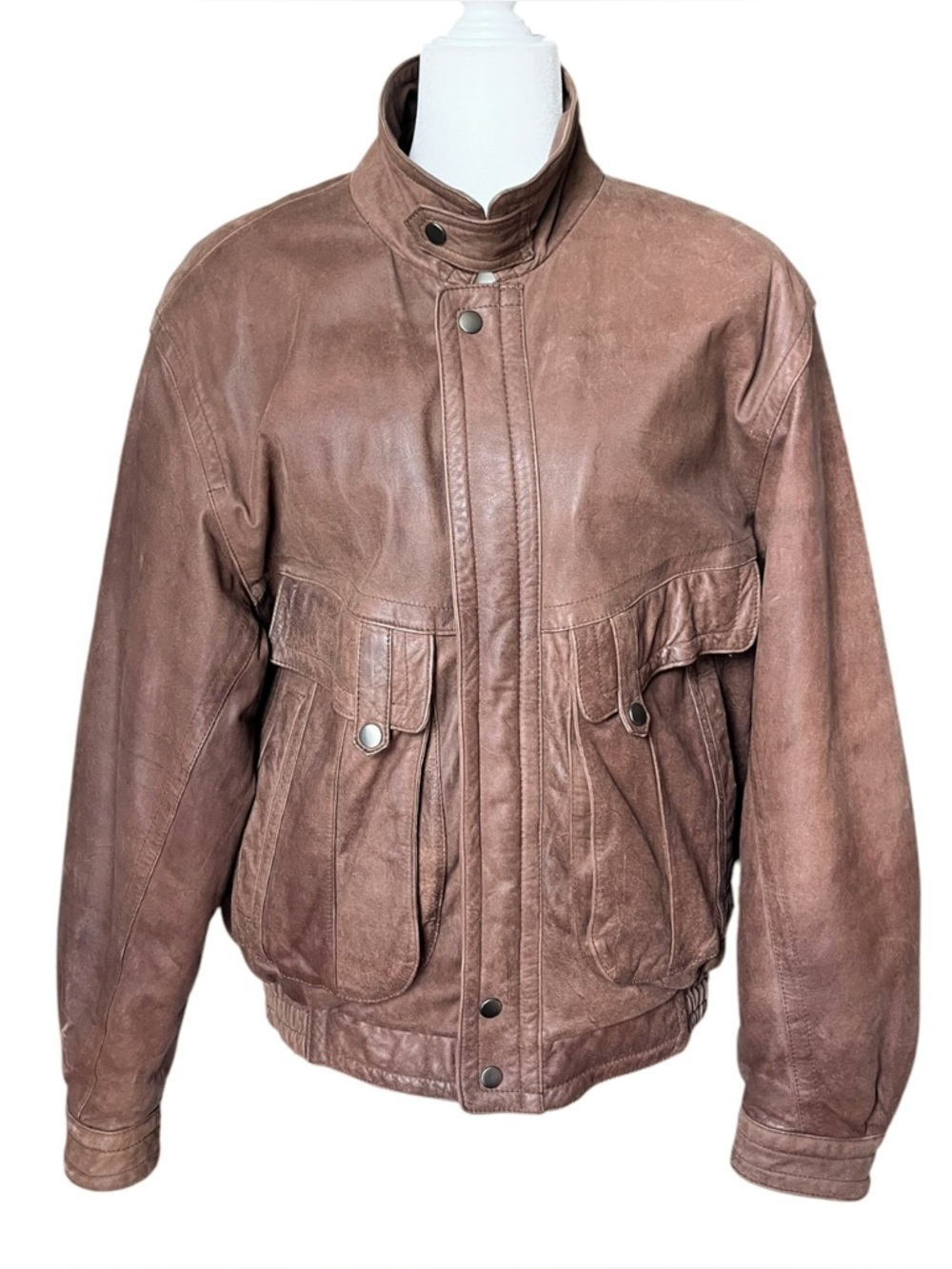 Y2K Aéropostale Full Leather Bomber Jacket Brown Aviator Mens M Distressed 2000s